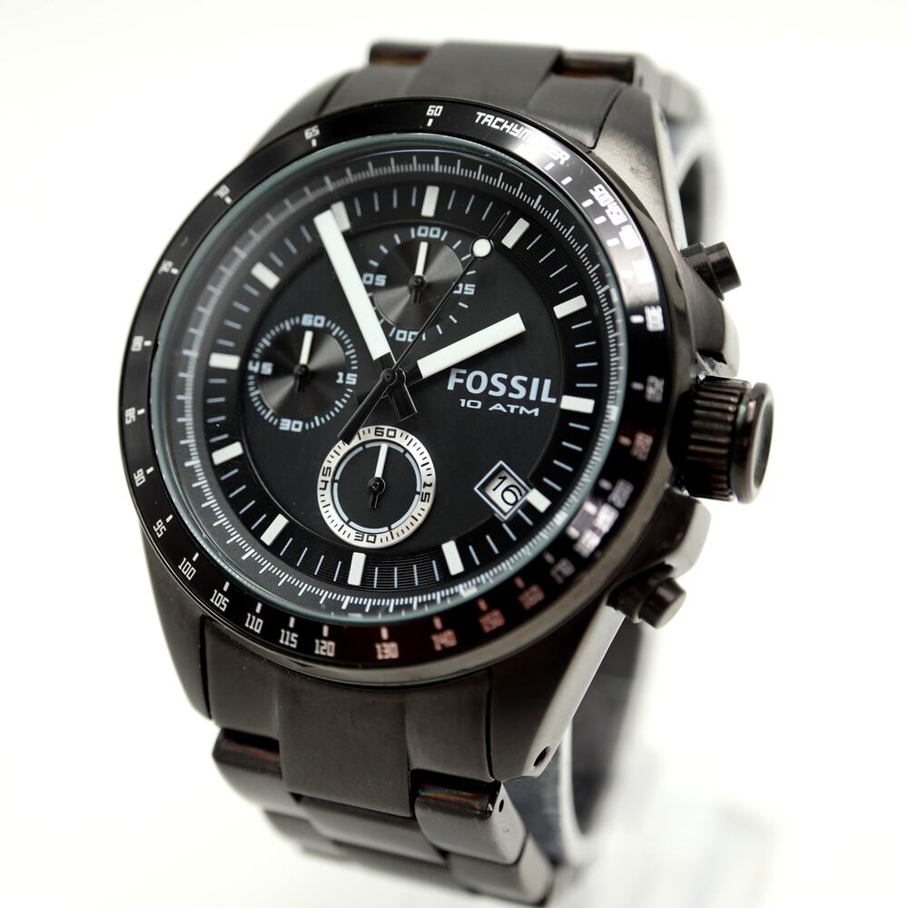 Fossil Decker Mens Black 42mm Chronograph Watch Steel Band CH2601 w New Battery